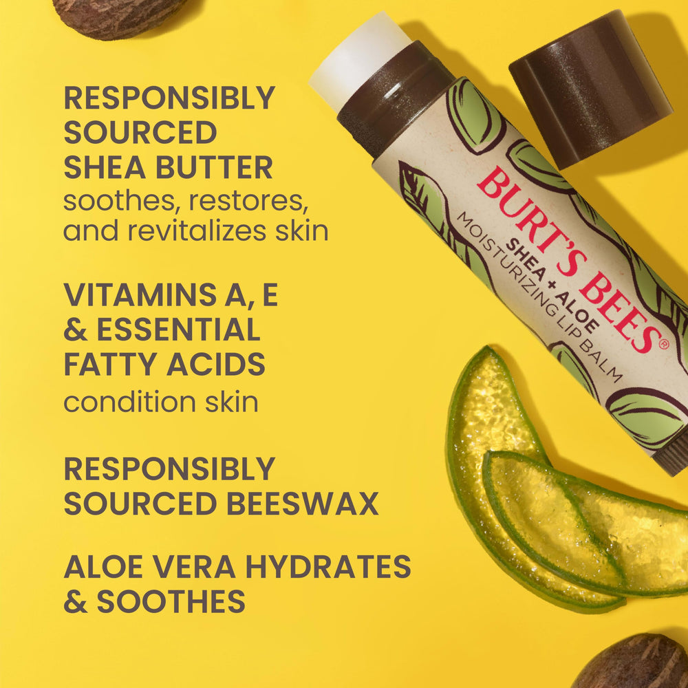 Burt's Bees balm texture close-up highlighting creamy shea moisture