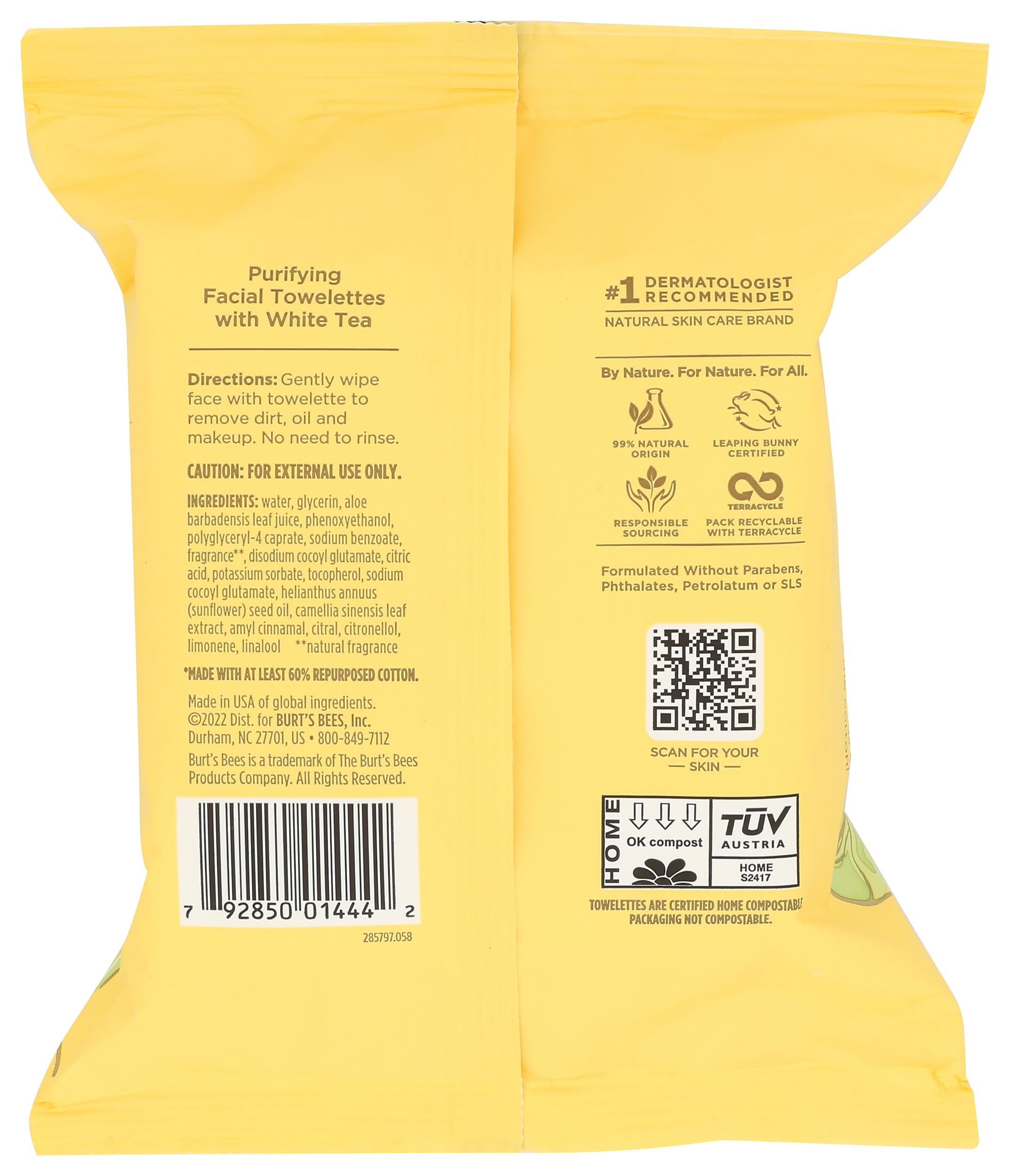 Burt's Bees open pack with a single towelette for quick access