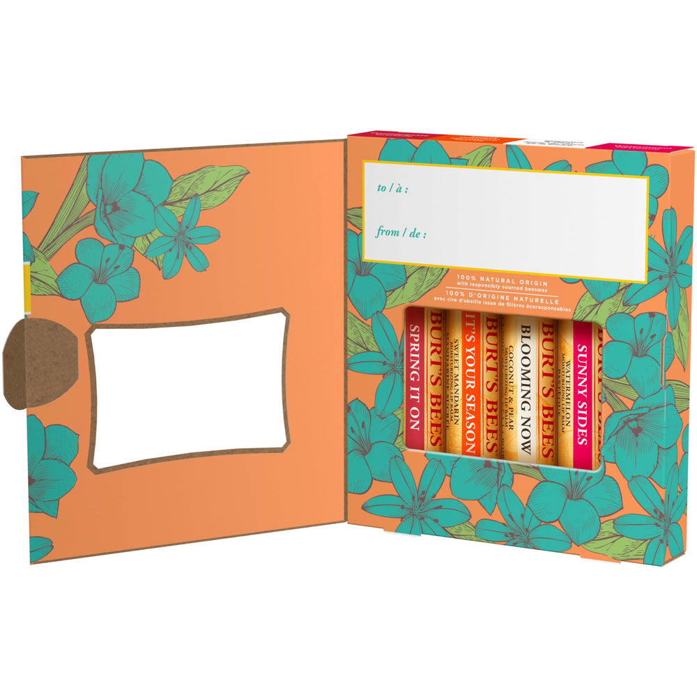 Burt's Bees arranged tubes flatlay highlighting variety and easy gifting benefit
