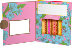 Burt's Bees lip balm tubes arranged in a gift box showing ready-to-give presentation
