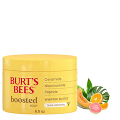 Burt's Bees front jar view showing tropical whipped butter and hygienic lid benefit