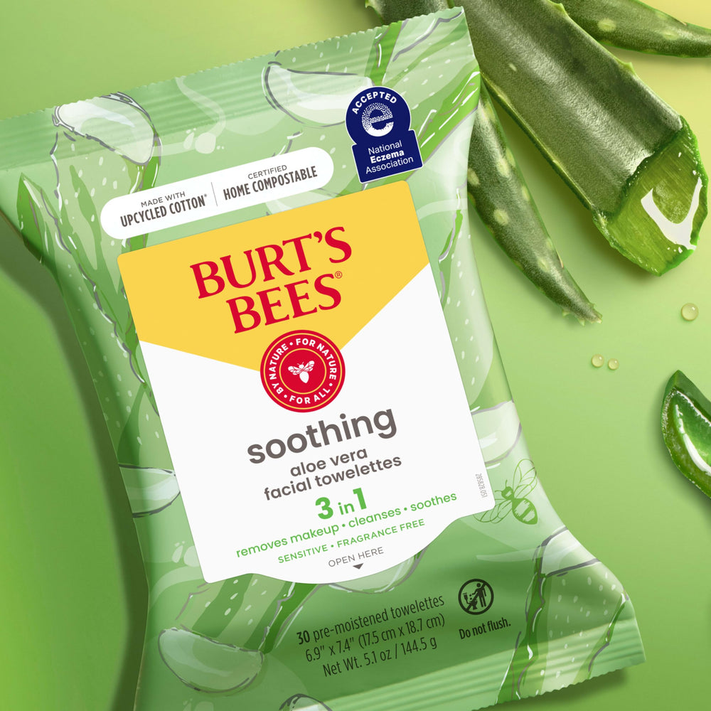 Burt's Bees wipes staged on bathroom counter for daily routine