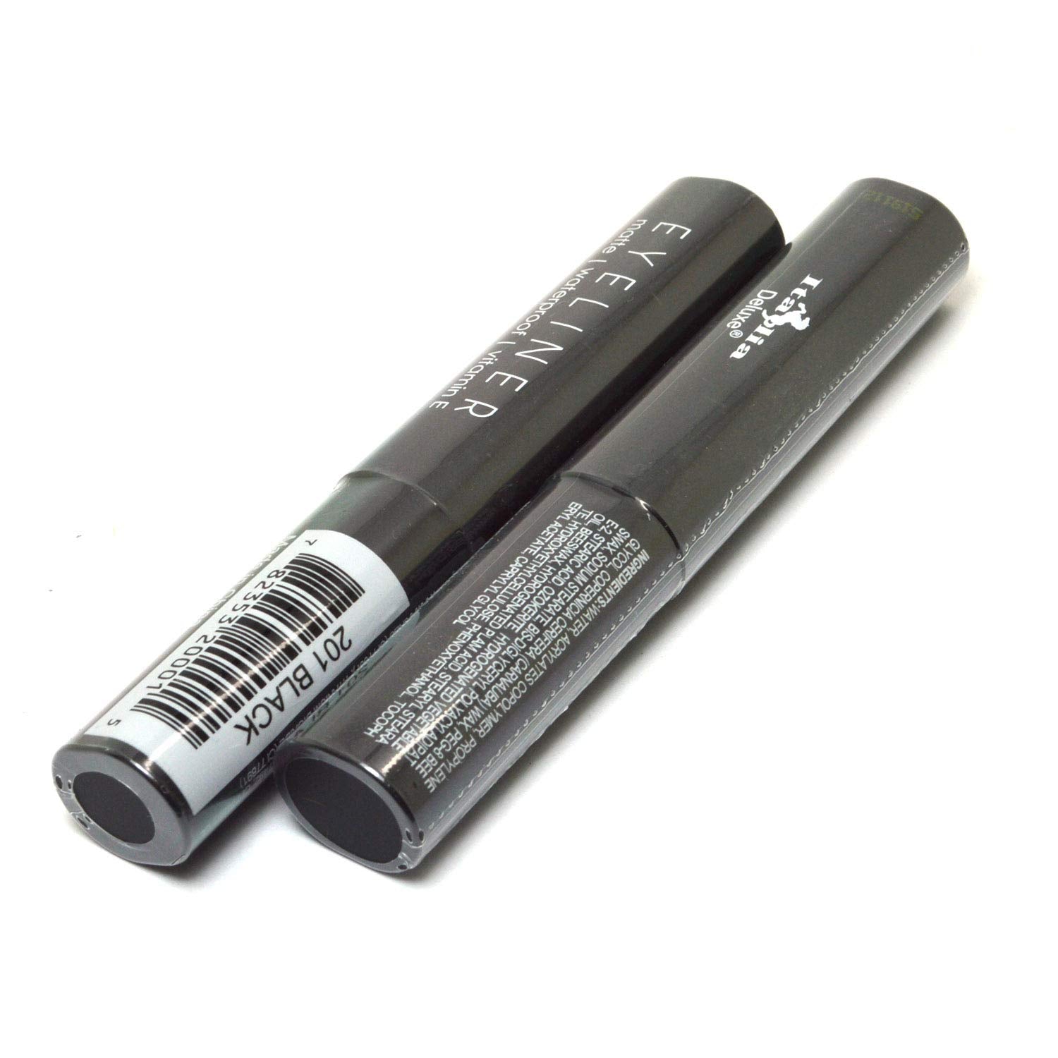 BUTO Italia-Deluxe front packaging showing two matte black eyeliners and zip bag, travel-ready benefit
