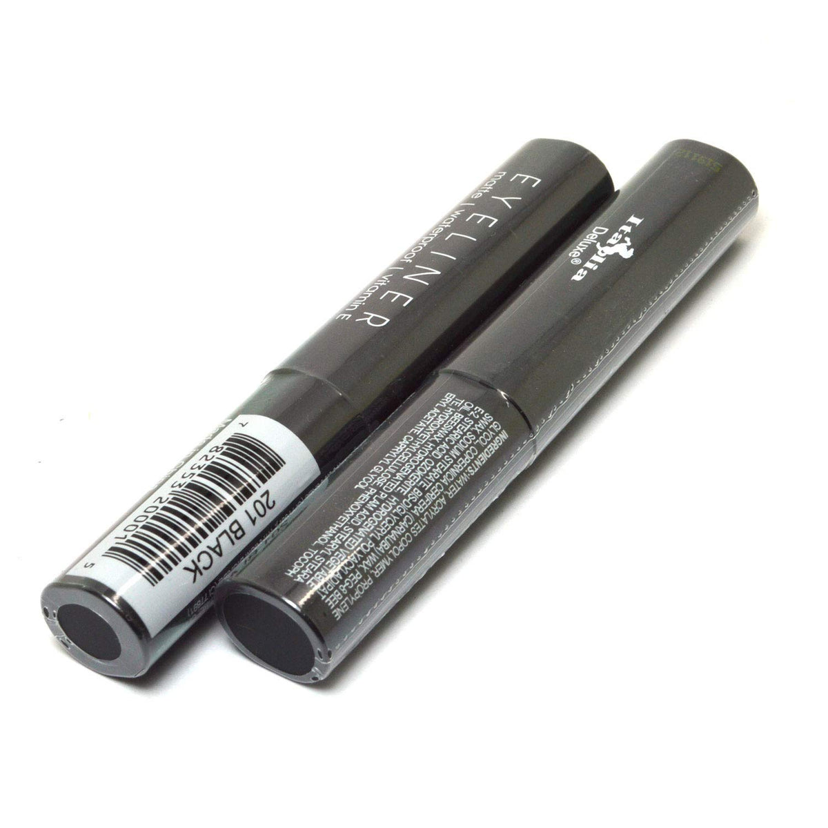 BUTO Italia-Deluxe front packaging showing two matte black eyeliners and zip bag, travel-ready benefit