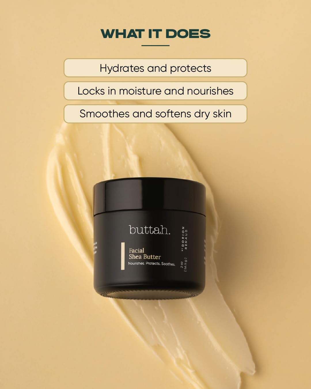 buttah close-up label highlighting organic shea butter sourcing benefits
