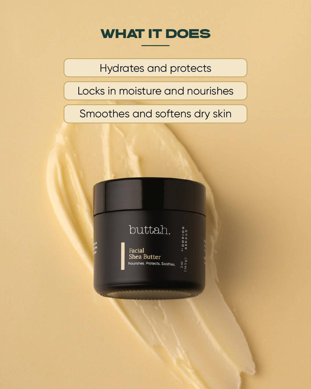 buttah close-up label highlighting organic shea butter sourcing benefits