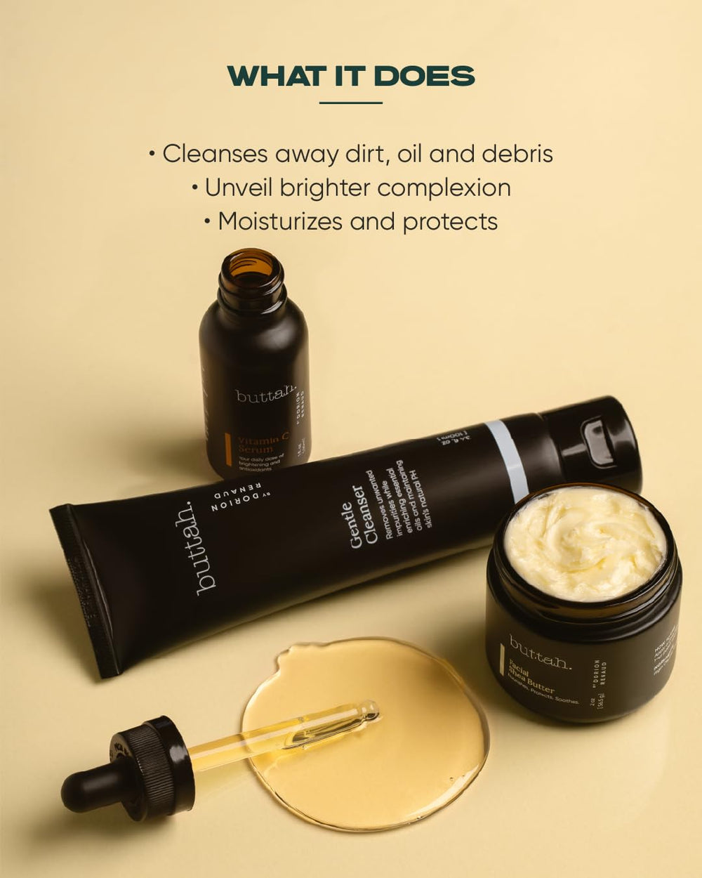 buttah. vitamin C serum dropper applying brightening serum for radiant skin
