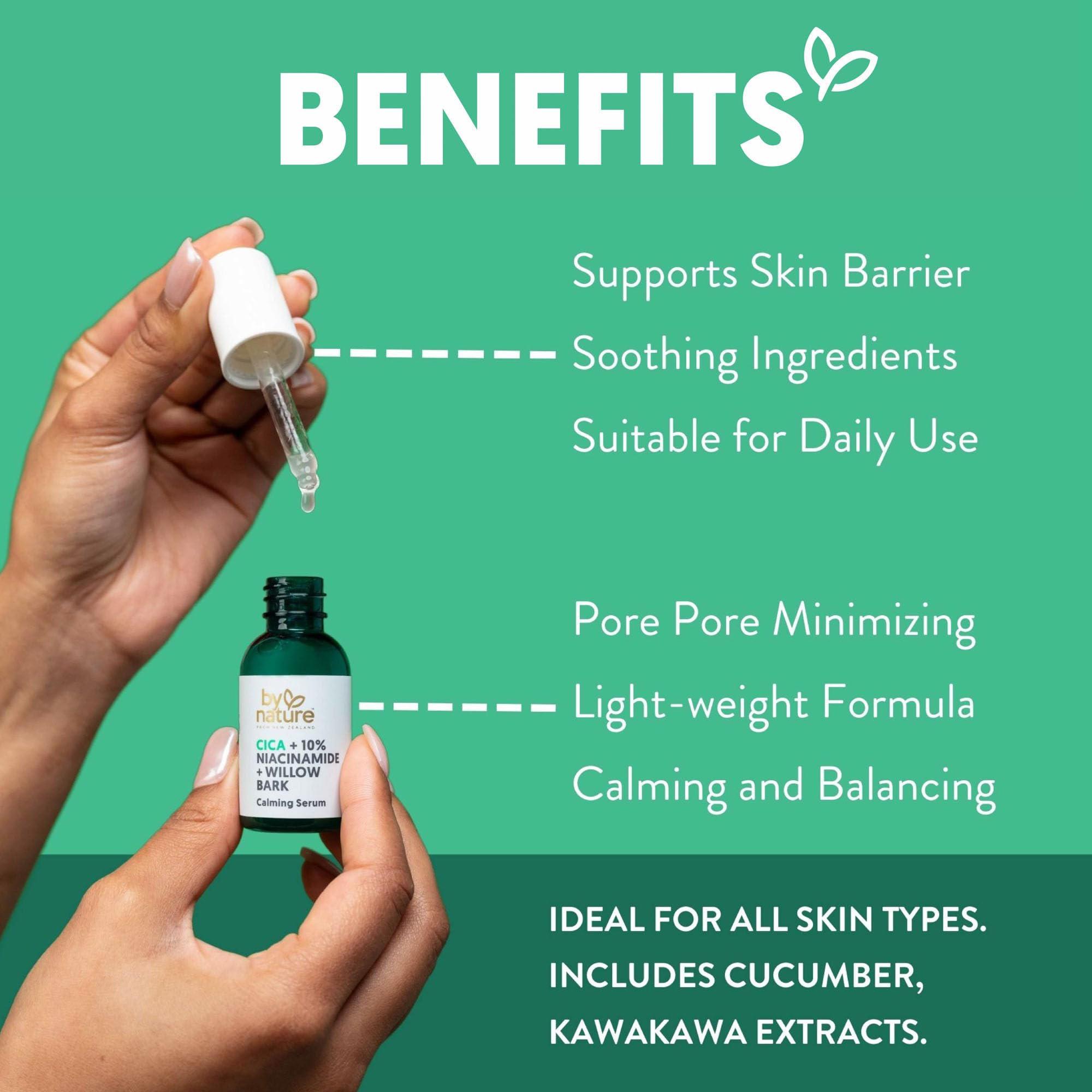 By Nature serum dropper releasing clear texture showing lightweight consistency