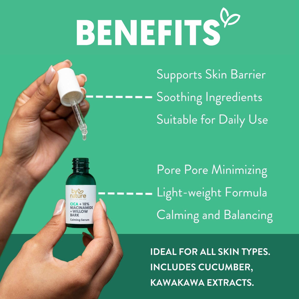 By Nature serum dropper releasing clear texture showing lightweight consistency