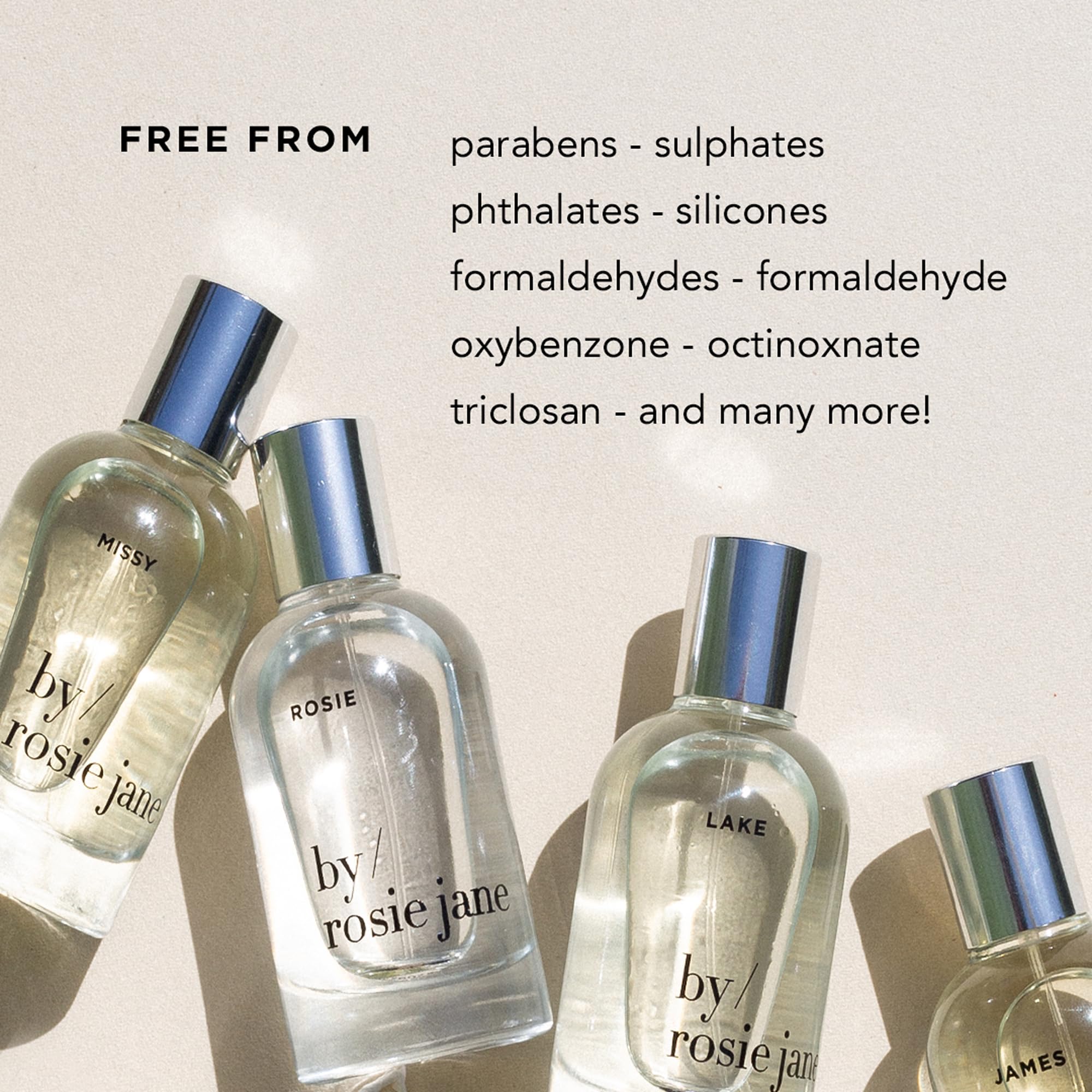 By Rosie Jane bottle beside shower showing post-shower hydration benefit