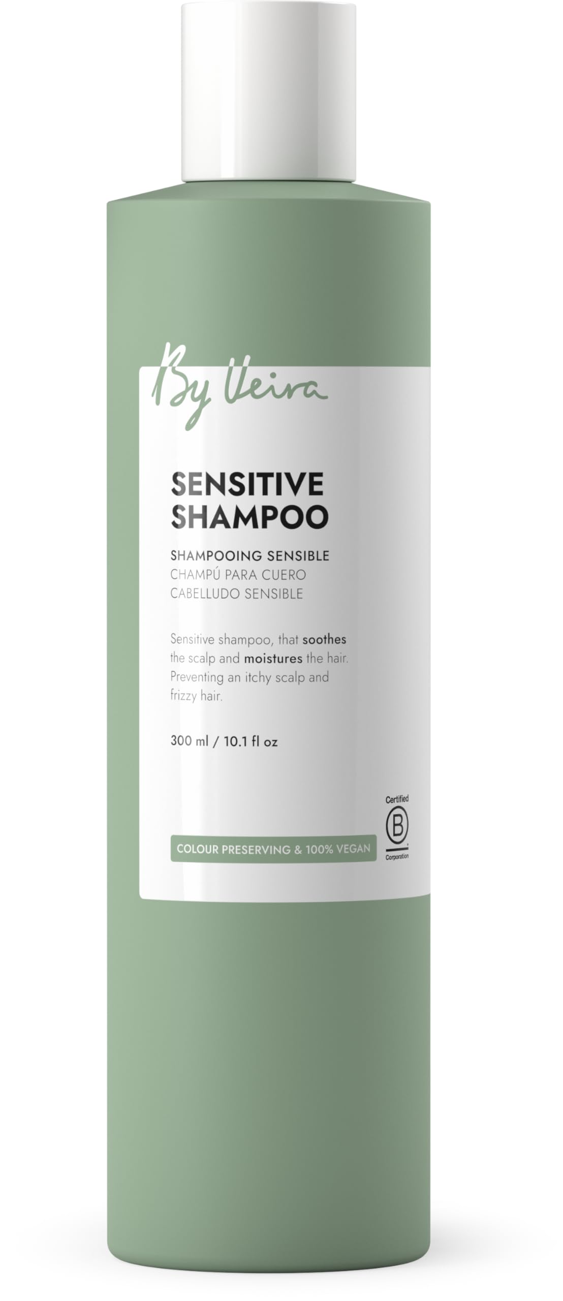 By Veira front bottle view showing gentle sensitive shampoo soothing scalp