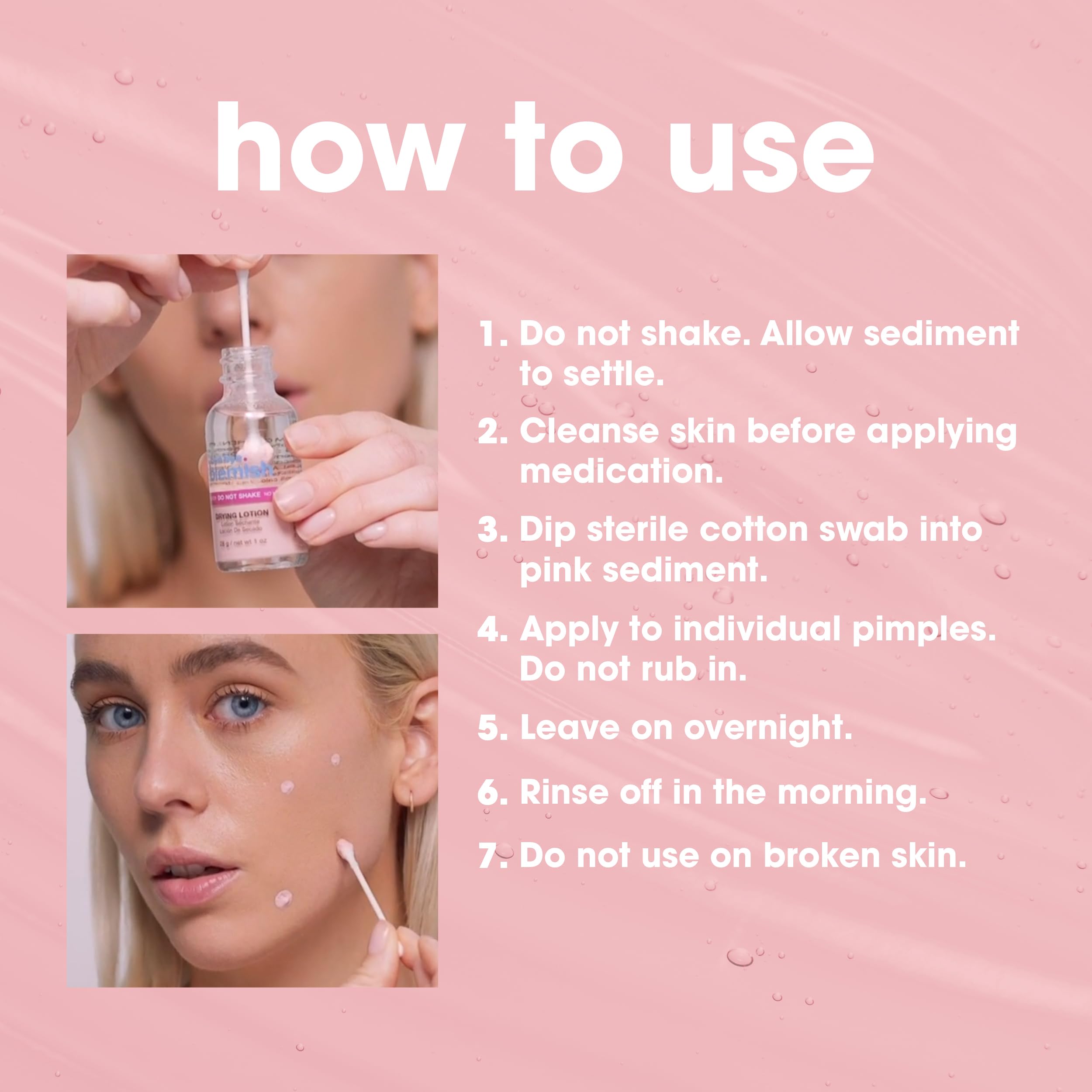Bye Bye Blemish back label closeup showing ingredients and usage directions