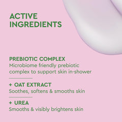 BYOMA label detail with ingredient highlights showing colloidal oat, urea, and prebiotic complex