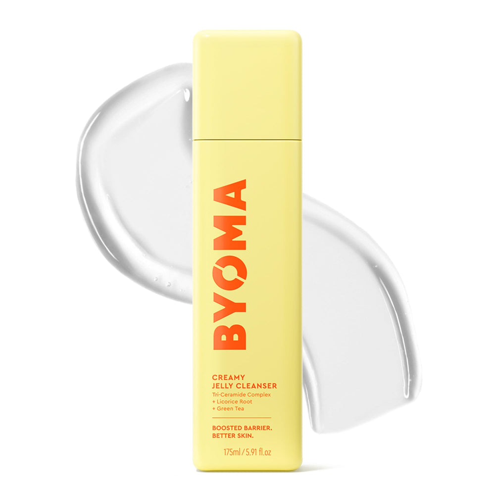 BYOMA bottle front view showing cleanser packaging and benefits