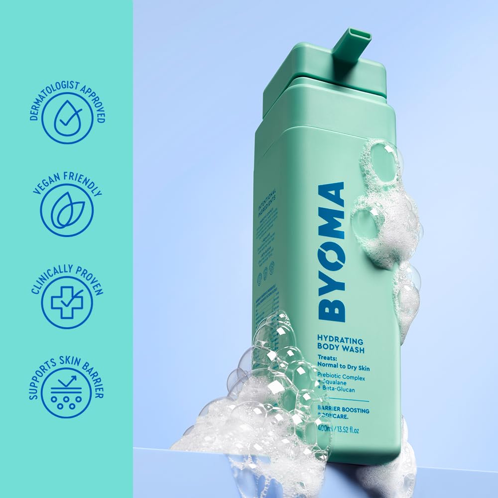BYOMA in-shower application with hand rinsing showing gentle everyday use benefit