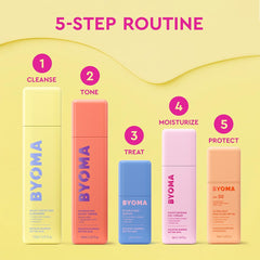 BYOMA on bathroom shelf styled with towels for everyday routine inspiration