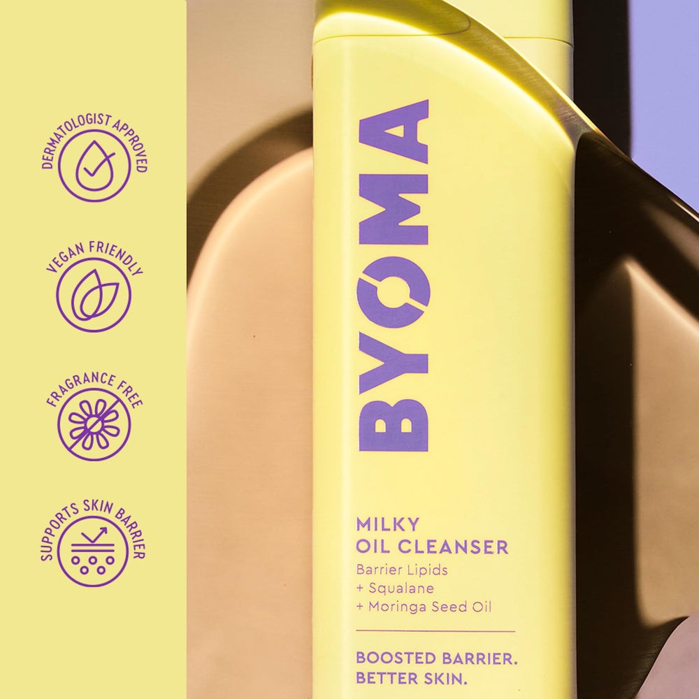 BYOMA ingredient focus with oils and ceramides highlighting barrier support