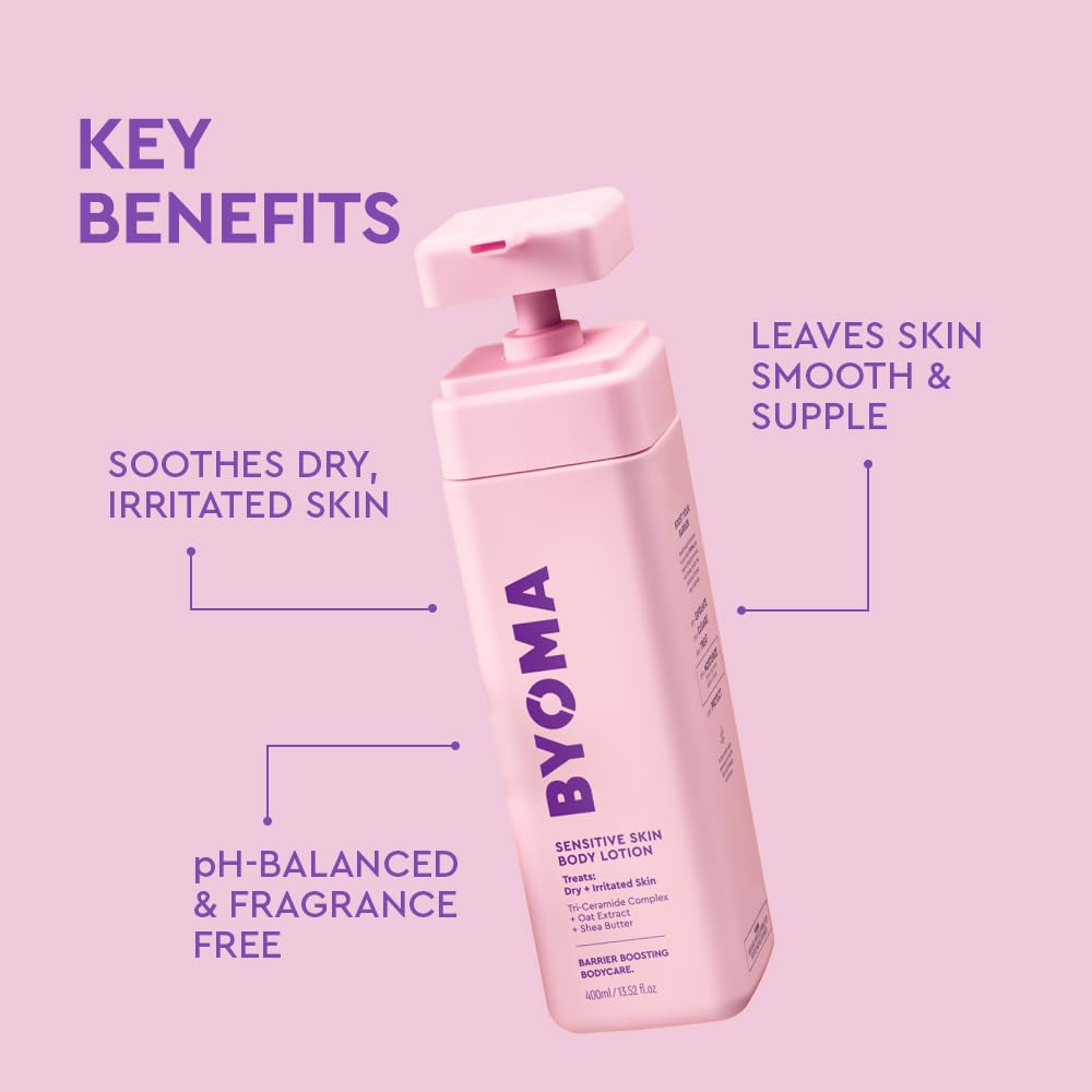 BYOMA pump dispensing lotion for convenient hygienic application benefit