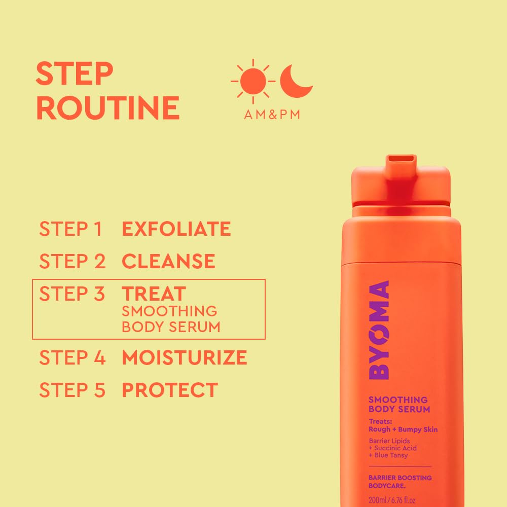 BYOMA serum applied to upper arm showing refined texture and smoother look
