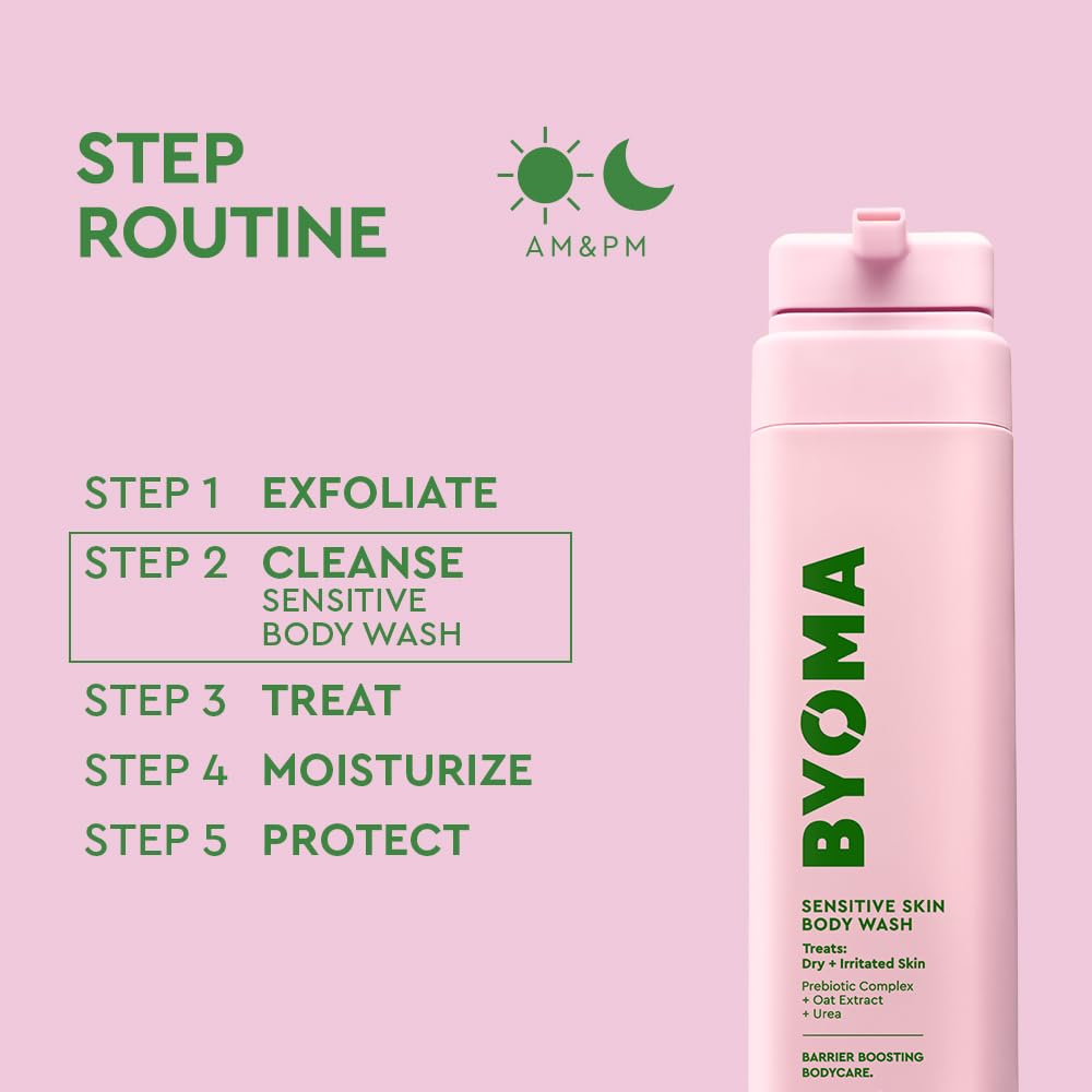 BYOMA next to common objects for scale, showing 16.9 fl oz convenient size for daily use