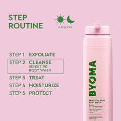 BYOMA next to common objects for scale, showing 16.9 fl oz convenient size for daily use