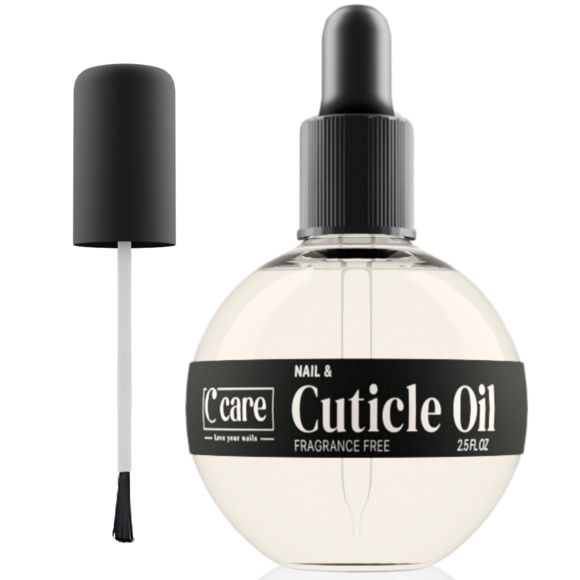 C CARE front bottle showing scent-free cuticle oil packaging and clean design benefit