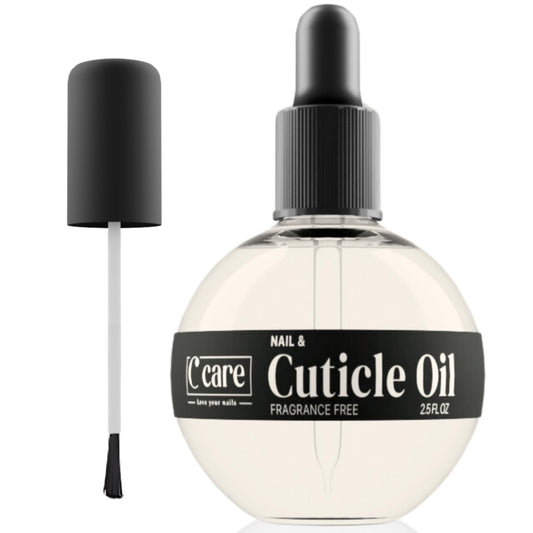C CARE front bottle showing scent-free cuticle oil packaging and clean design benefit