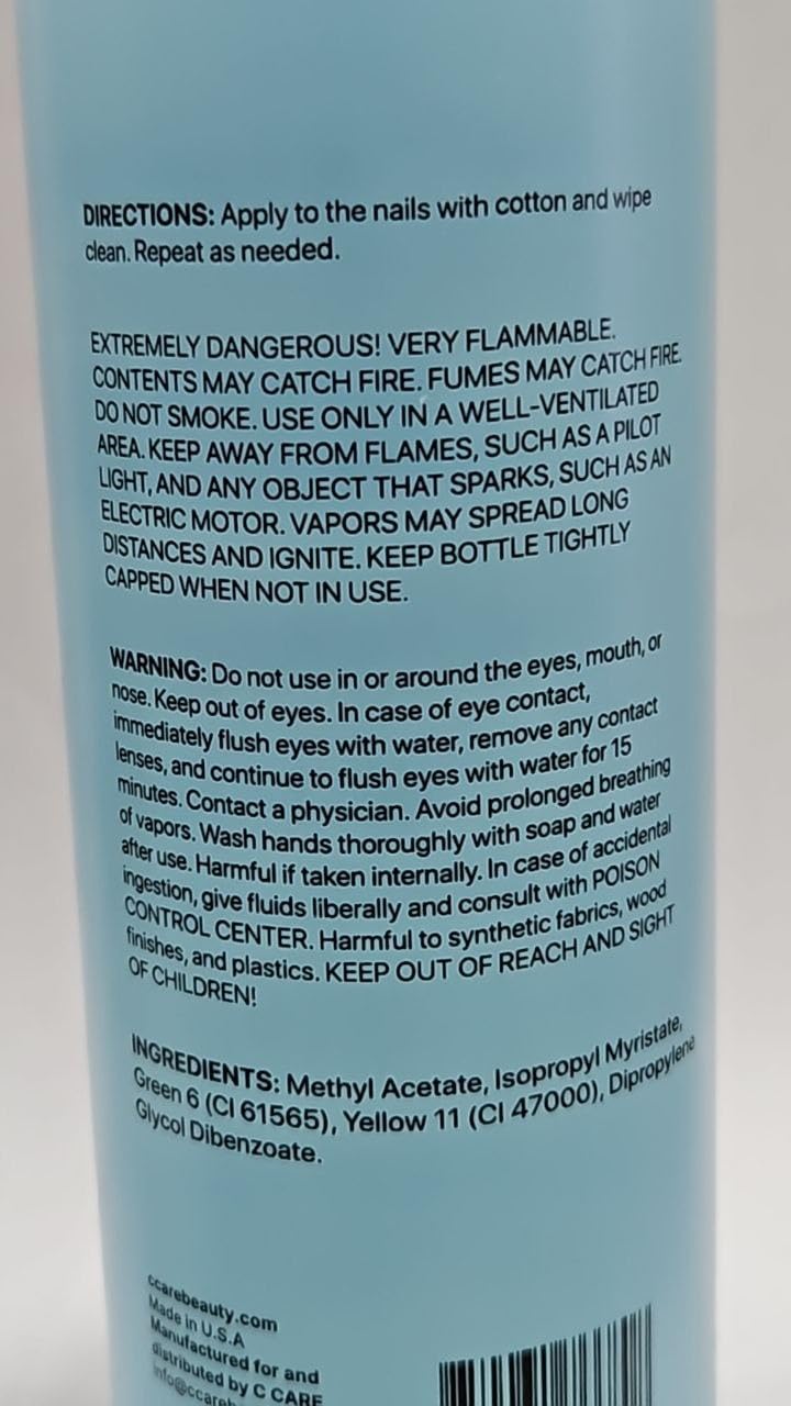 C CARE pouring action over cotton pad illustrating fast polish lift benefit