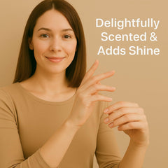 C CARE lifestyle manicure setting with hands after treatment, salon-quality finish