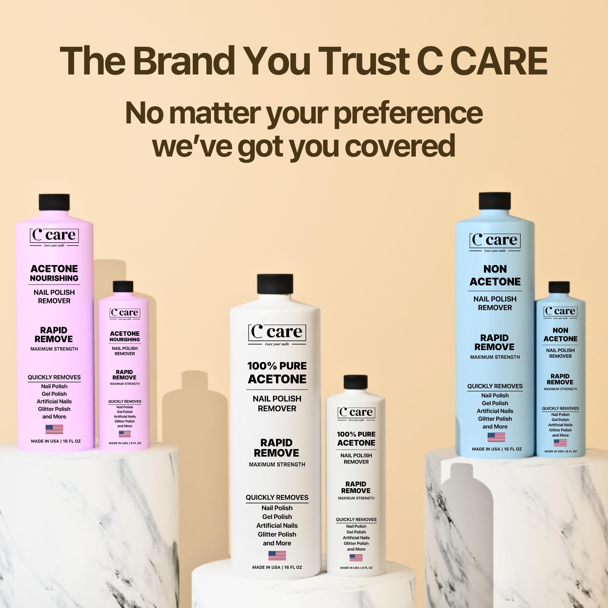 C CARE bottle on salon counter conveying professional-grade, trusted use