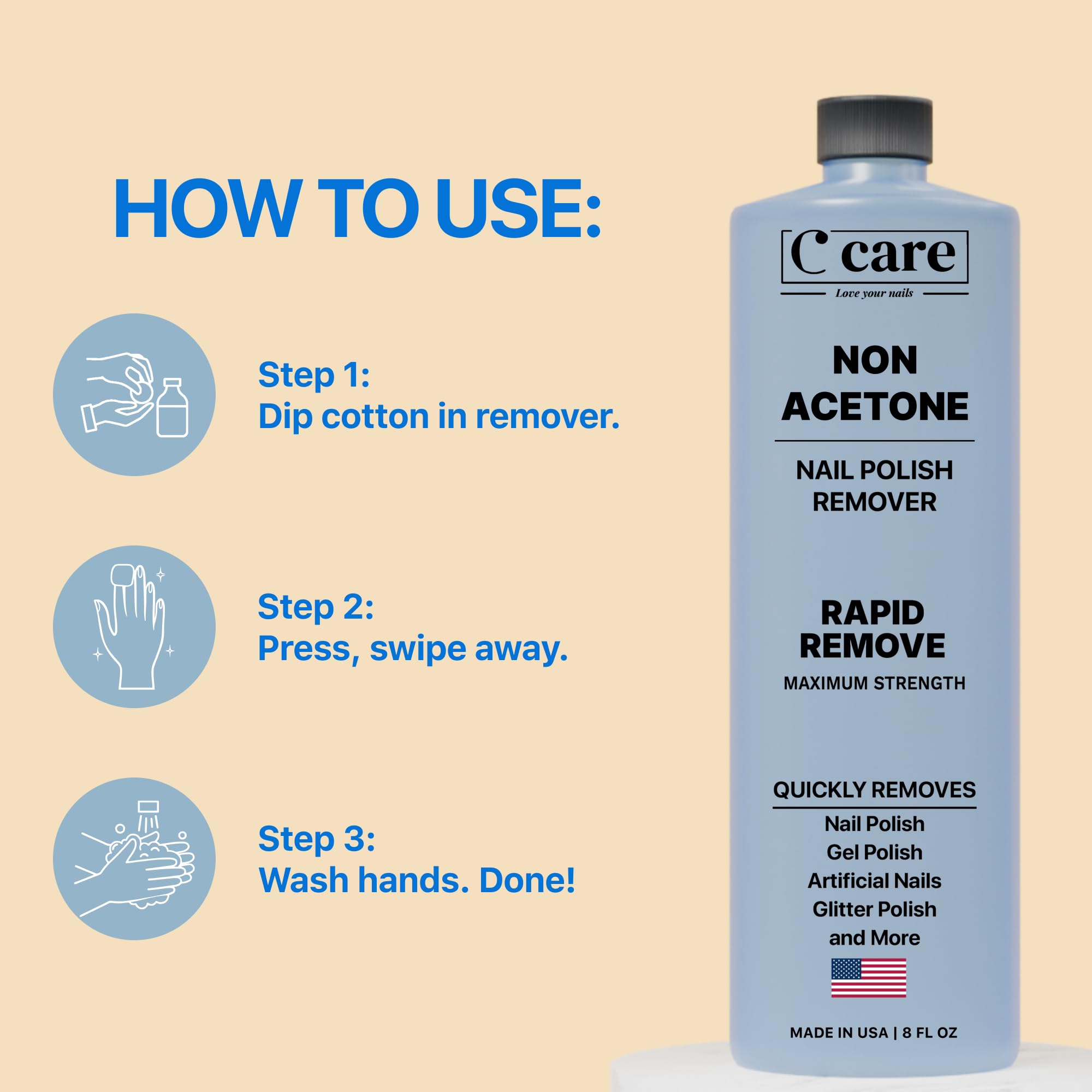 C CARE bottle next to a ruler showing 8 fl oz size for accurate scale and purchase clarity