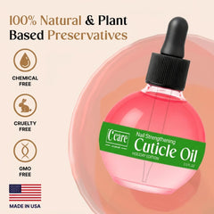 C CARE oil texture close-up illustrating lightweight, fast-absorbing formula