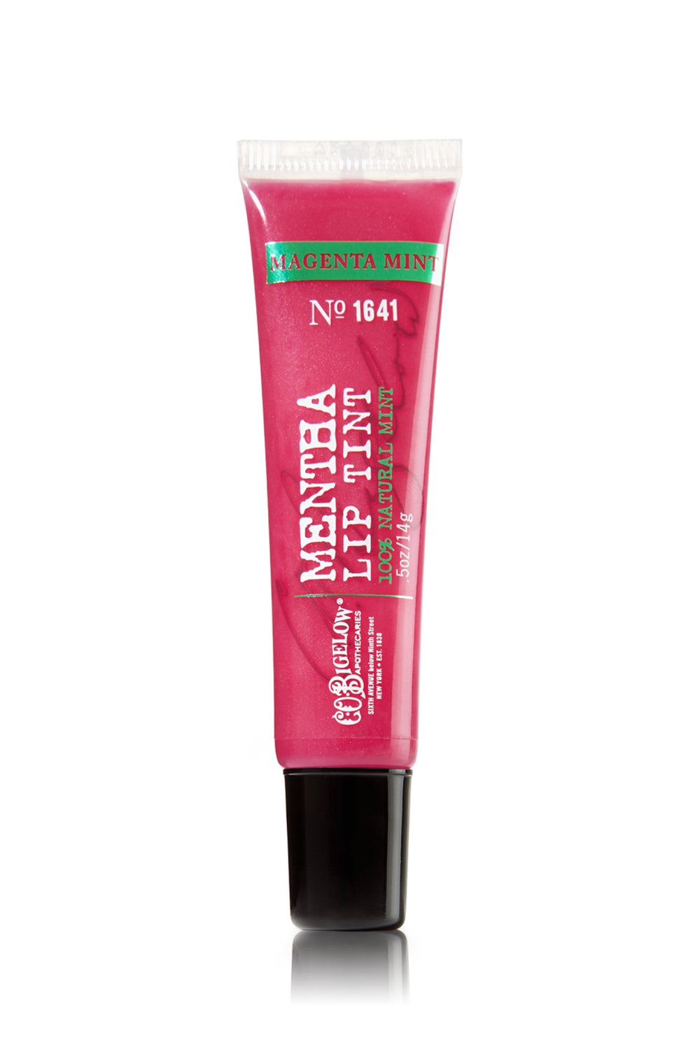 C. O. Bigelow magenta mint lip tint tube front view showing compact design and color