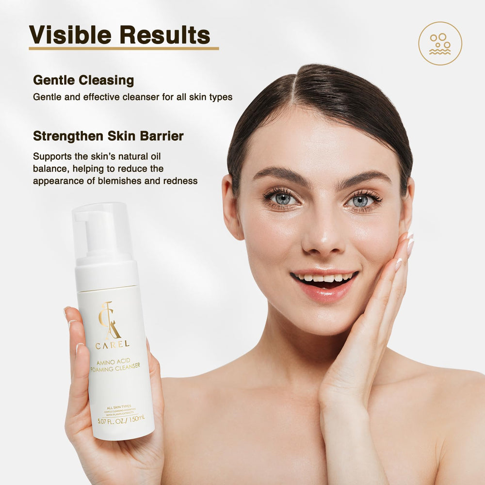 CA CAREL cleanser in hand showing rich lather and coverage