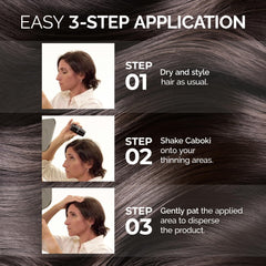 Caboki before and after applied on scalp showing instant fuller-looking hair benefit
