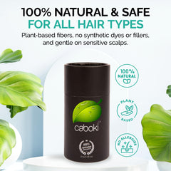 Caboki bottle in hand size comparison showing 30g travel-friendly benefit