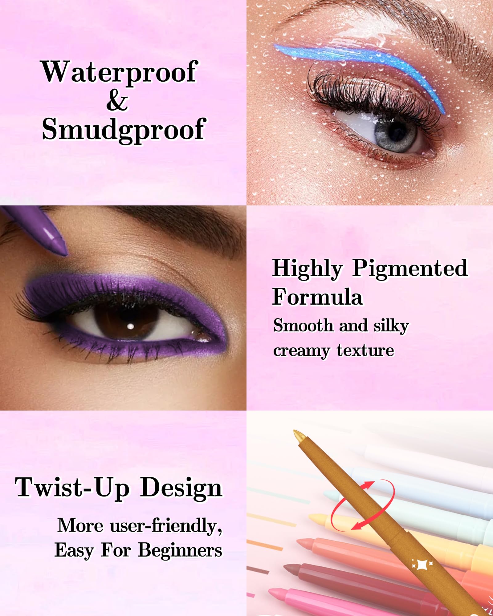 Caedelfly three pencils flat lay in a makeup bag showing portability benefit
