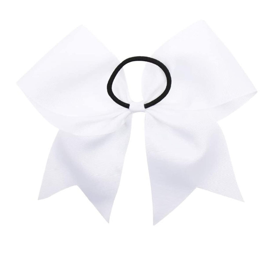 Caenagrion bow worn in ponytail during cheer routine, visible on stage