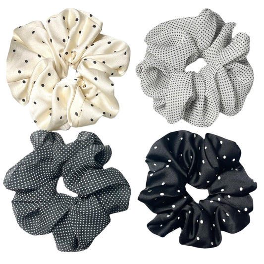 CAFUDEYE front view of XL satin scrunchie showing stylish pattern and shine