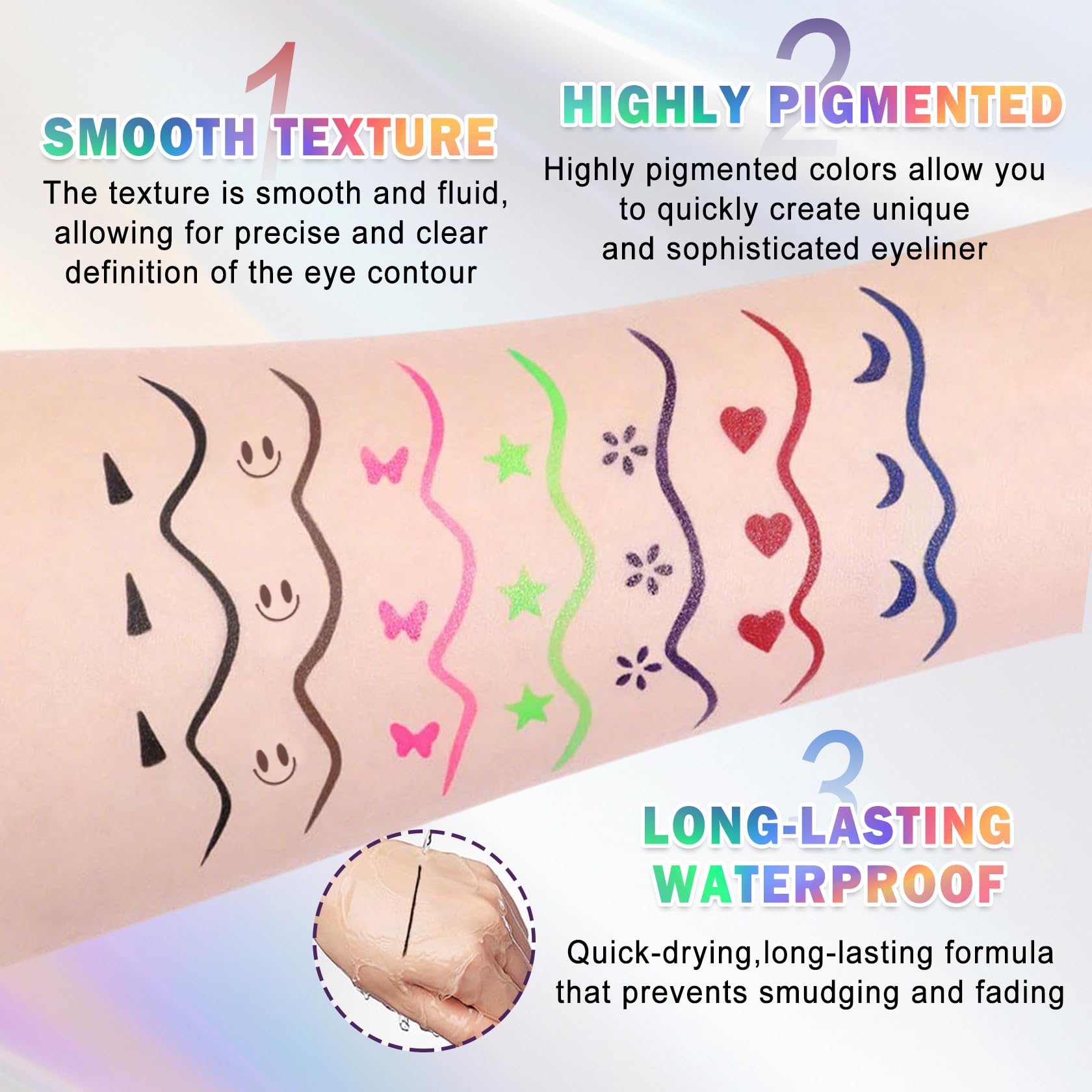 CAHIUYOA swatches on skin showing vibrant pigments and quick-dry finish