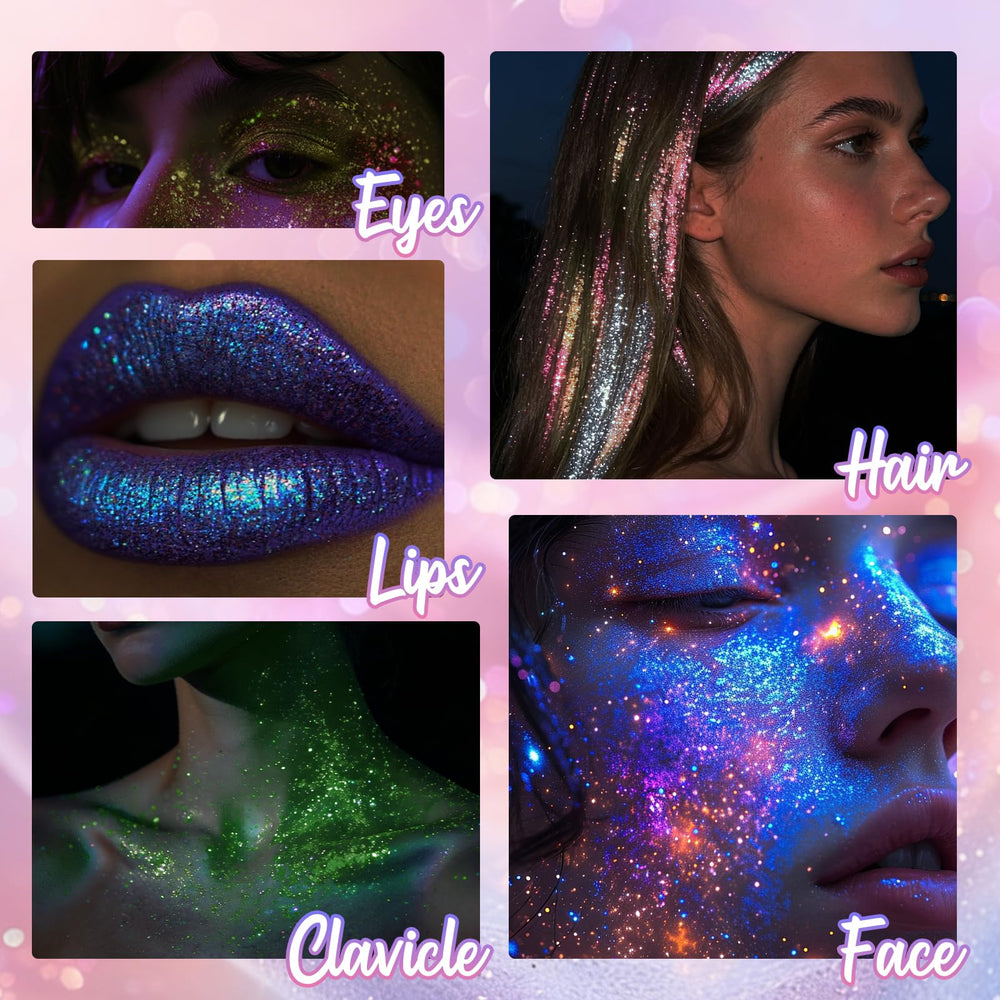 CAHOTO model at festival wearing Aurora glitter for bold, long-lasting sparkle