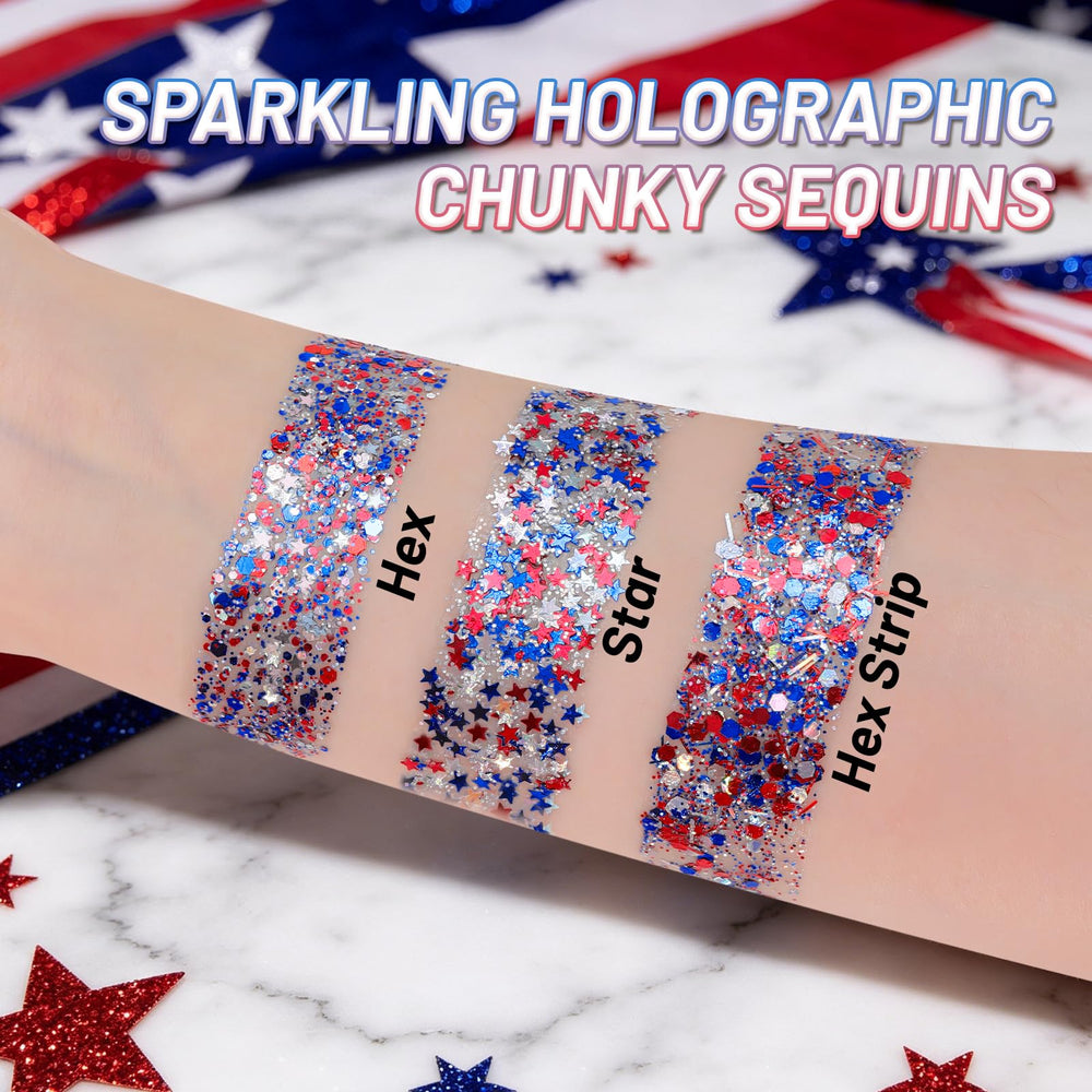 CAHOTO applied on model face with patriotic stars, eye-catching effect