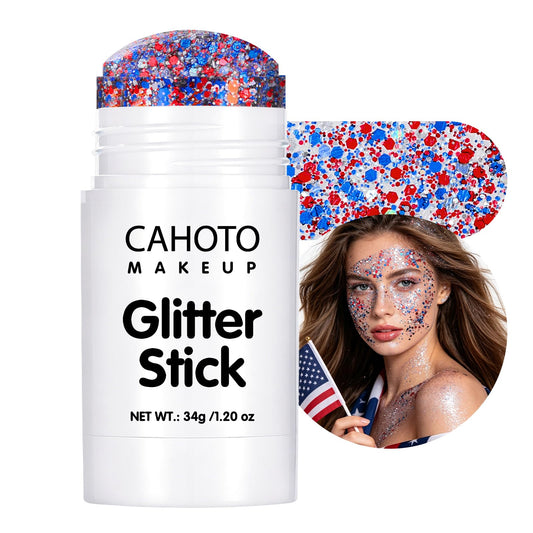 CAHOTO front packaging showing patriotic red white blue glitter and benefit of bold shimmer