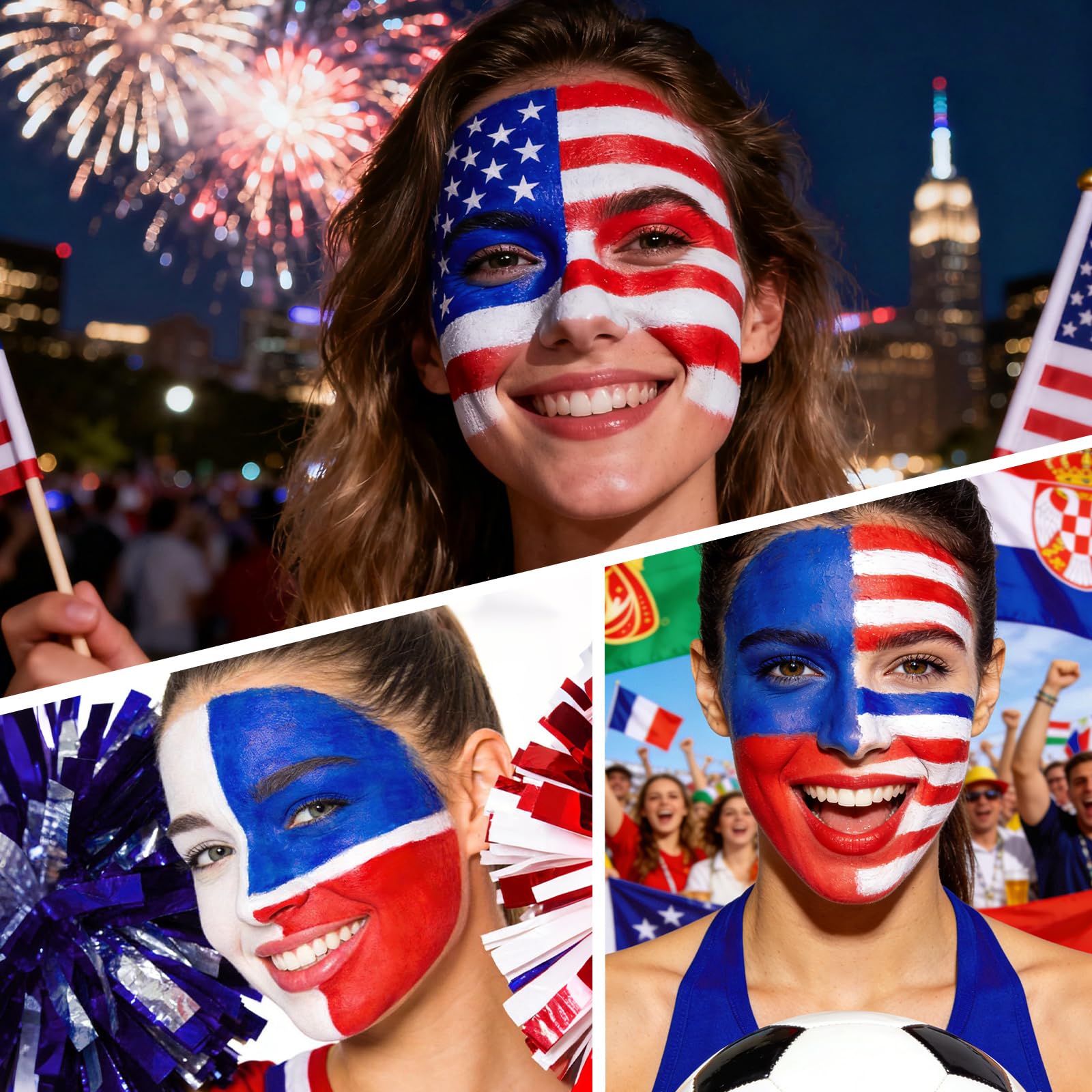 CAHOTO face-painted festival attendee in parade highlighting crowd-ready durability and vivid tones