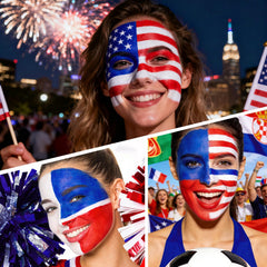 CAHOTO face-painted festival attendee in parade highlighting crowd-ready durability and vivid tones