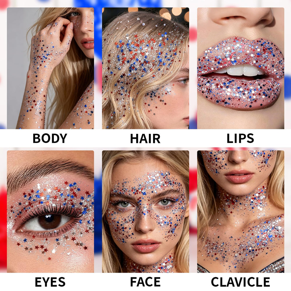 CAHOTO model wearing glitter at parade showing festive sparkle and long wear
