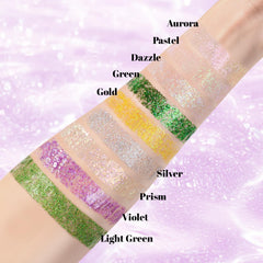 CAHOTO hair streak showing how prism glitter creates iridescent highlights