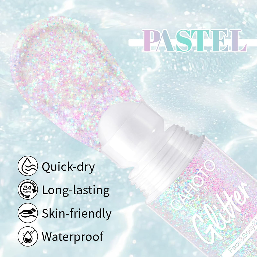 CAHOTO rollerball close-up revealing holographic glitter texture and smooth glide