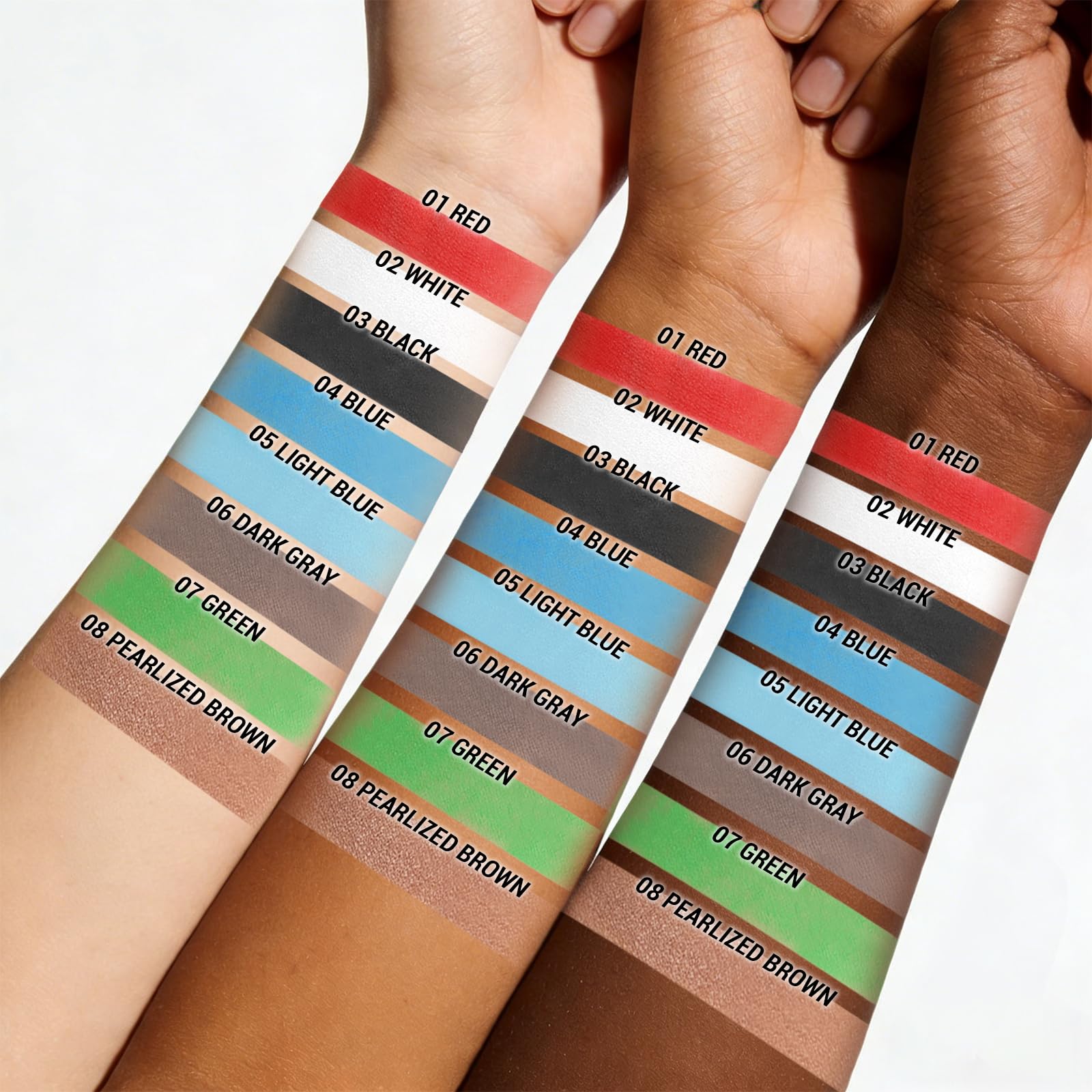 CAHOTO swatch of white matte on skin showing intense pigmentation benefit