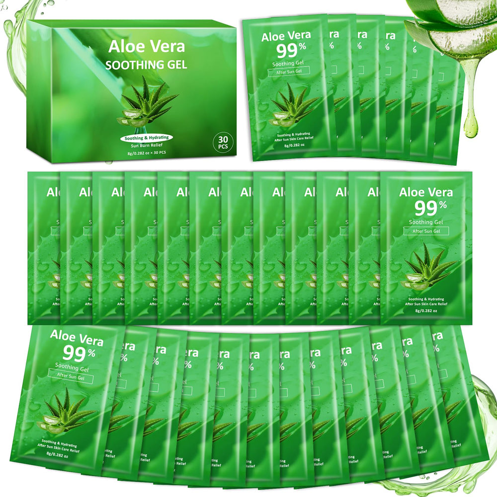 CAHIUYOA front packaging showing 30 sealed aloe gel sheets and travel convenience